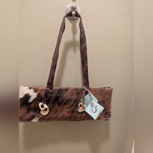 Sulay Elegant Brown and White Cowhide Shoulder Bag, New With Tags